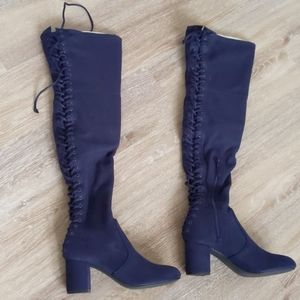 Charles blue suede knee high lace-up boots